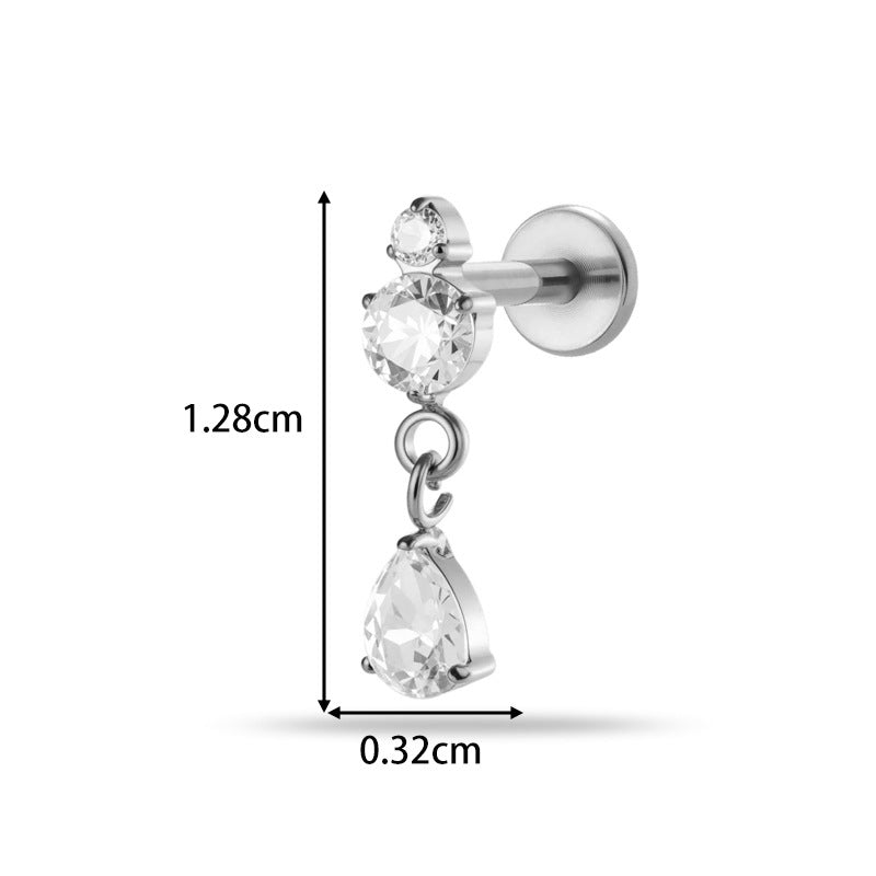 Implant Grade ASTM F136 Titanium Teardrop Moon Geometric Flat Back Stud | Internal Thread Labret | Cartilage, Helix, Lip Piercing Jewelry
