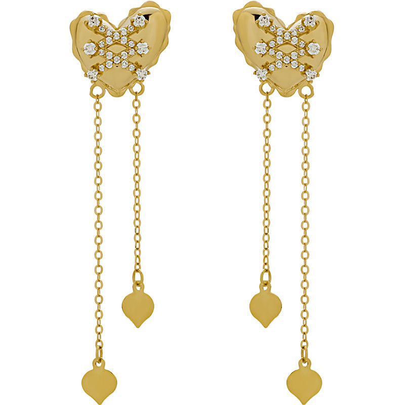14K Solid Gold Moissanite Heart Tassel Earrings – Romantic Studs for Special Occasions