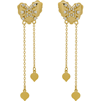 14K Solid Gold Moissanite Heart Tassel Earrings – Romantic Studs for Special Occasions