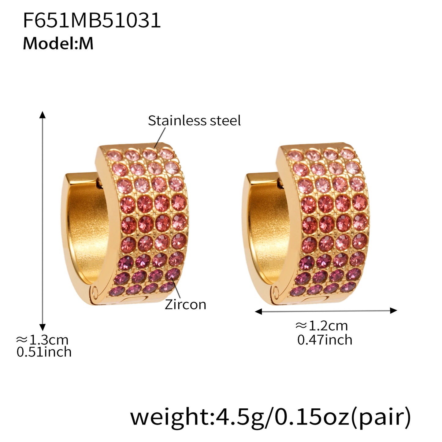 Stainless Steel Colorful Zircon Round Hoop Earrings Set – Modern Minimalist Retro Luxury Hoops