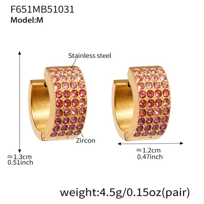 Stainless Steel Colorful Zircon Round Hoop Earrings Set – Modern Minimalist Retro Luxury Hoops