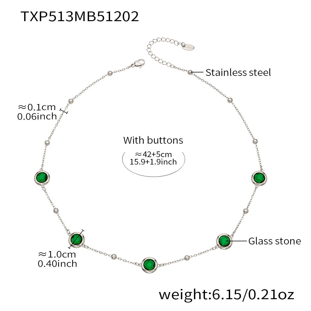 Candy Color Glass Stone Jewelry Set – Stainless Steel Necklaces, Bracelets & Earrings