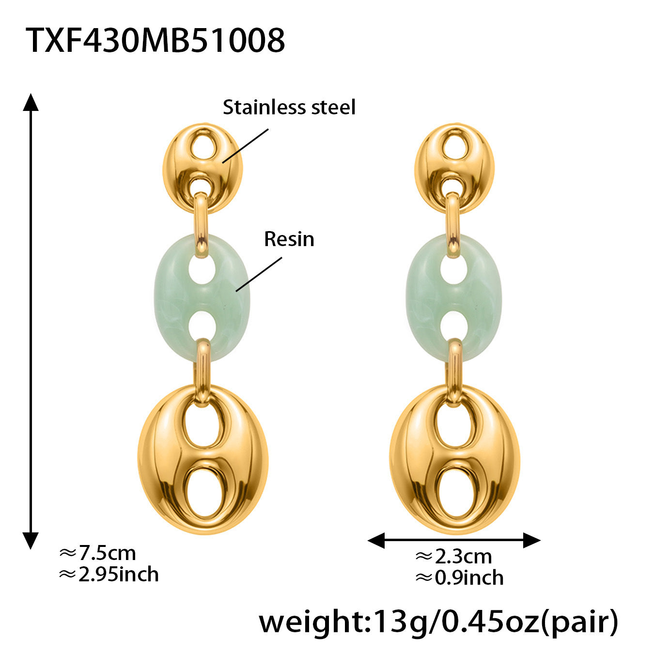 Colorful Resin Pig Nose Pendant Jewelry Set – Stainless Steel Necklace, Bracelet & Earrings | Trendy Chunky Chain Fashion Accessories