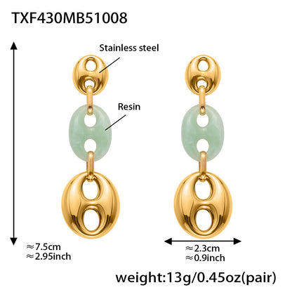 Colorful Resin Pig Nose Pendant Jewelry Set – Stainless Steel Necklace, Bracelet & Earrings | Trendy Chunky Chain Fashion Accessories