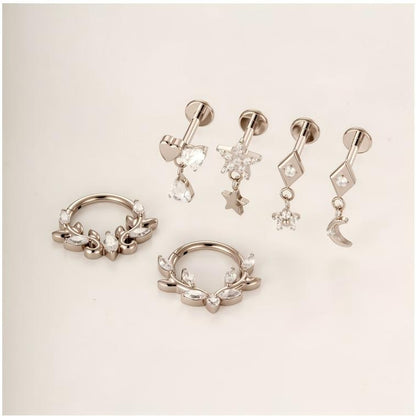 G23/F136 Titanium Star & Teardrop Dangle Flat Back Internally Threaded Labret Studs | Hypoallergenic Piercing Jewelry for Lip, Ear, Cartilage