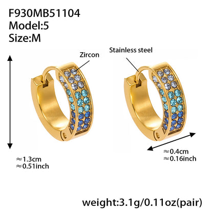 Stainless Steel U-Shaped Zircon Earrings – Colorful High-End Fashion Jewelry Hoop Set