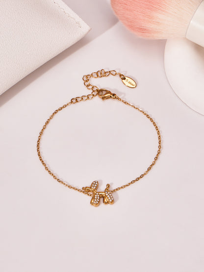 Cute Dog Zircon Jewelry Set – Stainless Steel Necklace Bracelet Earrings | Fashion Accessories Gift Set