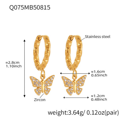 Butterfly Zircon Stackable Earrings Set – Stainless Steel Layered Hoop & Stud Combination | WANTI Jewelry