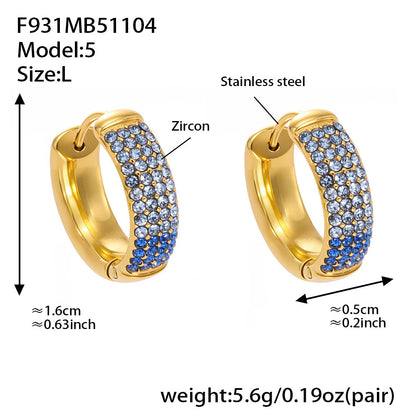 Stainless Steel Geometric Round Zircon Earrings – Multicolor Sparkle Hoop Earrings | WANTI Jewelry