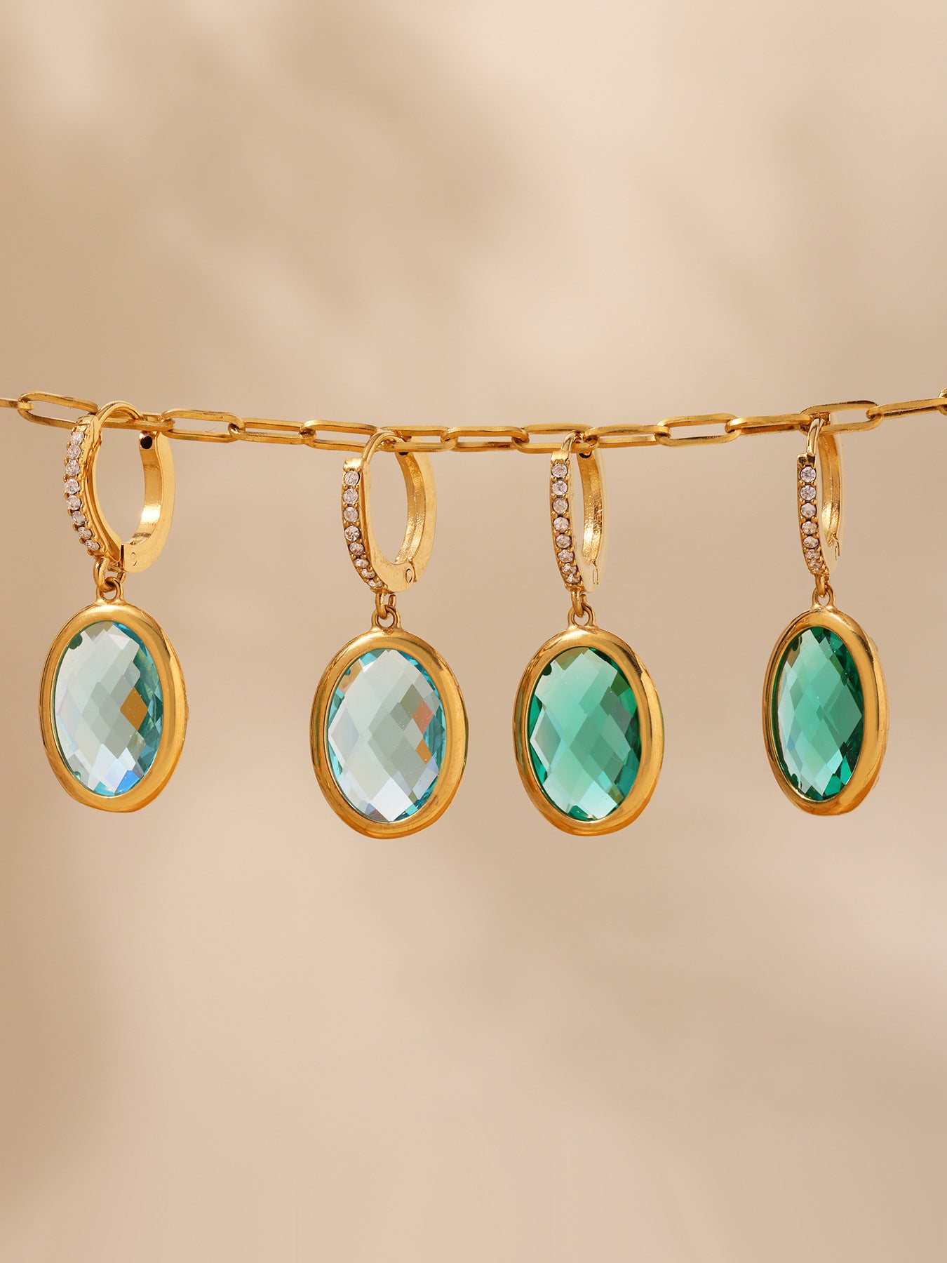 Colorful Oval Glass Stone Stainless Steel Drop Earrings – Elegant Lightweight Statement Jewelry | WANTI Jewelry