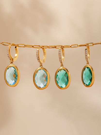 Colorful Oval Glass Stone Stainless Steel Drop Earrings – Elegant Lightweight Statement Jewelry | WANTI Jewelry
