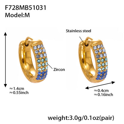 Stainless Steel Colorful Zircon Round Hoop Earrings Set — Minimal Classic Luxury Hoops