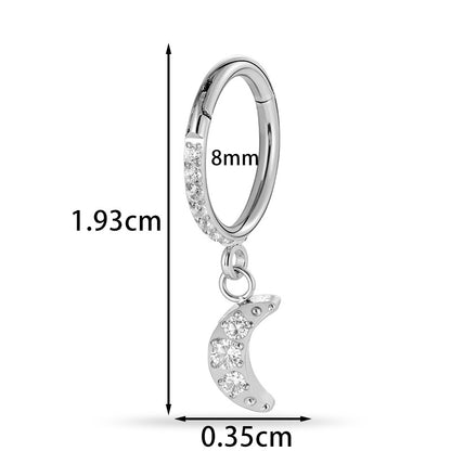 F136 Titanium Zircon Star & Moon Dangle Cartilage Piercing | Lip & Ear Jewelry | Hypoallergenic & Stylish