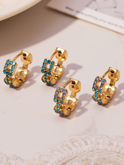 Geometric Hollow Zircon Earrings | Stainless Steel Colorful Micro Paved Hoop Earrings | Minimalist Modern Fashion Jewelry