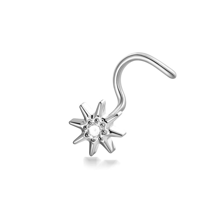 Implant Grade ASTM F136 Titanium Star Lightning Nose Stud S-Bend CZ Nose Stud Nostril Piercing Jewelry Hypoallergenic