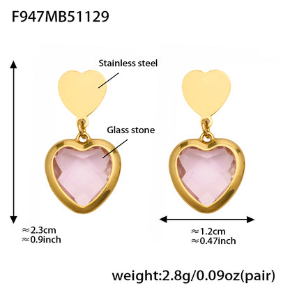 Sparkling Heart Glass Necklace & Earrings Set – Colorful Long Pendant Chain · Stainless Steel Hypoallergenic Jewelry