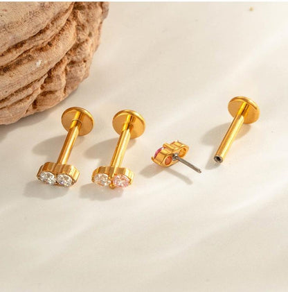 G23 Titanium Piercing with Zirconia - Flat Back Lip, Cartilage & Helix Stud | Push Pin Design