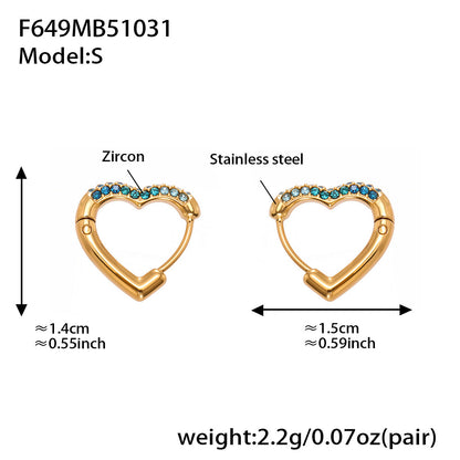 Colorful Cubic Zirconia Heart Hoop Earrings Set | Stainless Steel Simple Chic Ear Cuff for Women