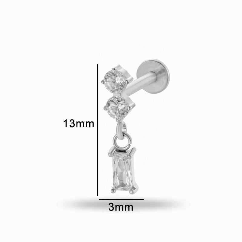 Titanium Internally Threaded Square CZ Cartilage Stud – Flat Back Piercing Jewelry for Helix, Tragus, Conch