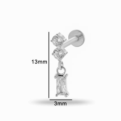 Titanium Internally Threaded Square CZ Cartilage Stud – Flat Back Piercing Jewelry for Helix, Tragus, Conch