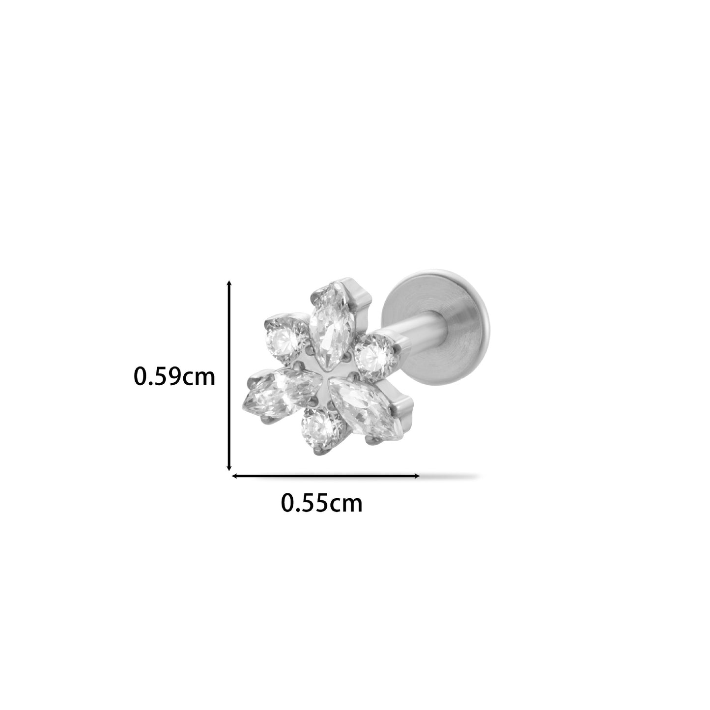 F136 Titanium Butterfly Star Moon Lip & Cartilage Stud with CZ | Internally Threaded