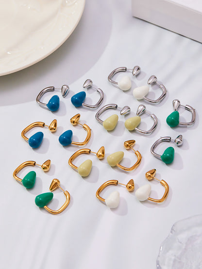 Stainless Steel Enamel Water Drop Earrings – Multicolor Teardrop Studs | Trendy Statement Earrings | WANTI Jewelry