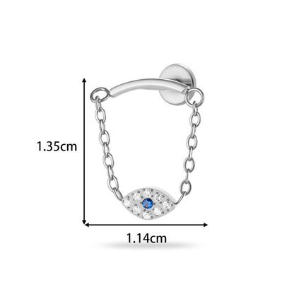 Implant Grade ASTM F136 Titanium Threadless Push Pin Zircon Chain Dangle Flat Back Stud | Geometric Cartilage Helix Tragus Lip Piercing Jewelry