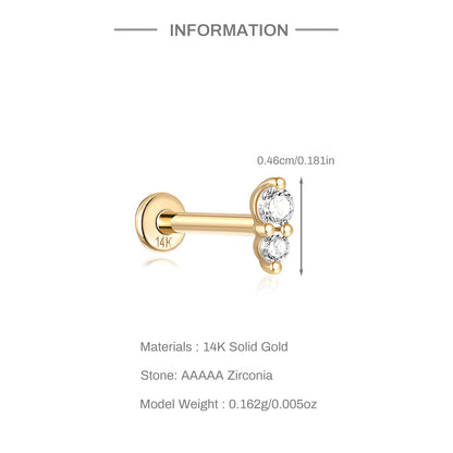14K Gold Gourd Zircon Piercing Stud Earrings – Dainty & Hypoallergenic for Everyday Wear