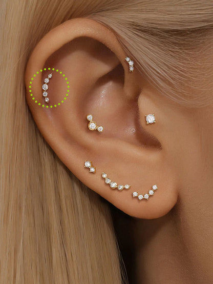 14K Gold Five-Stone Zircon Stud Earrings – Elegant & Dainty
