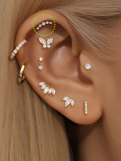 14K Gold Five-Stone Zircon Stud Earrings – Elegant & Dainty