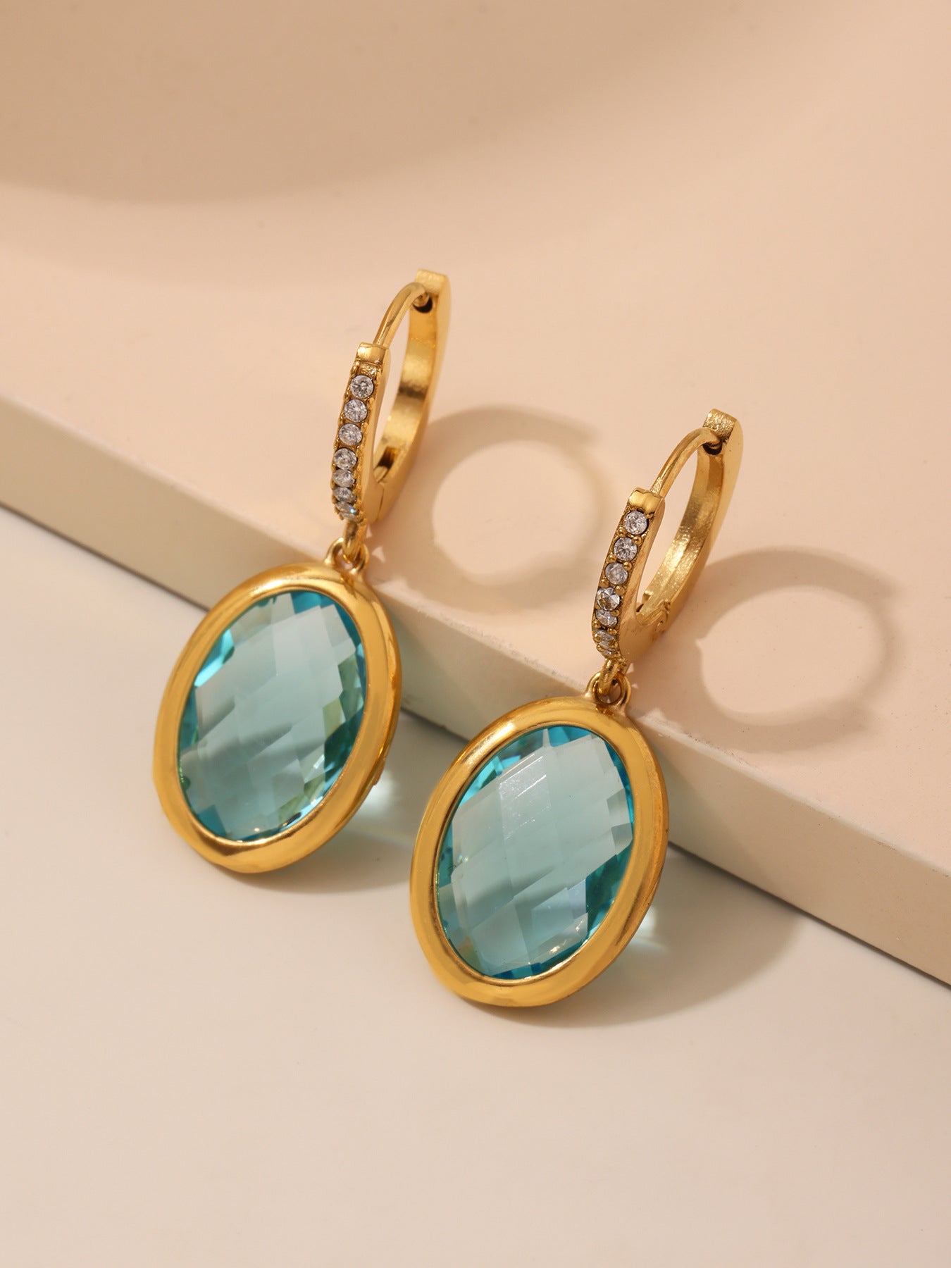 Colorful Oval Glass Stone Stainless Steel Drop Earrings – Elegant Lightweight Statement Jewelry | WANTI Jewelry