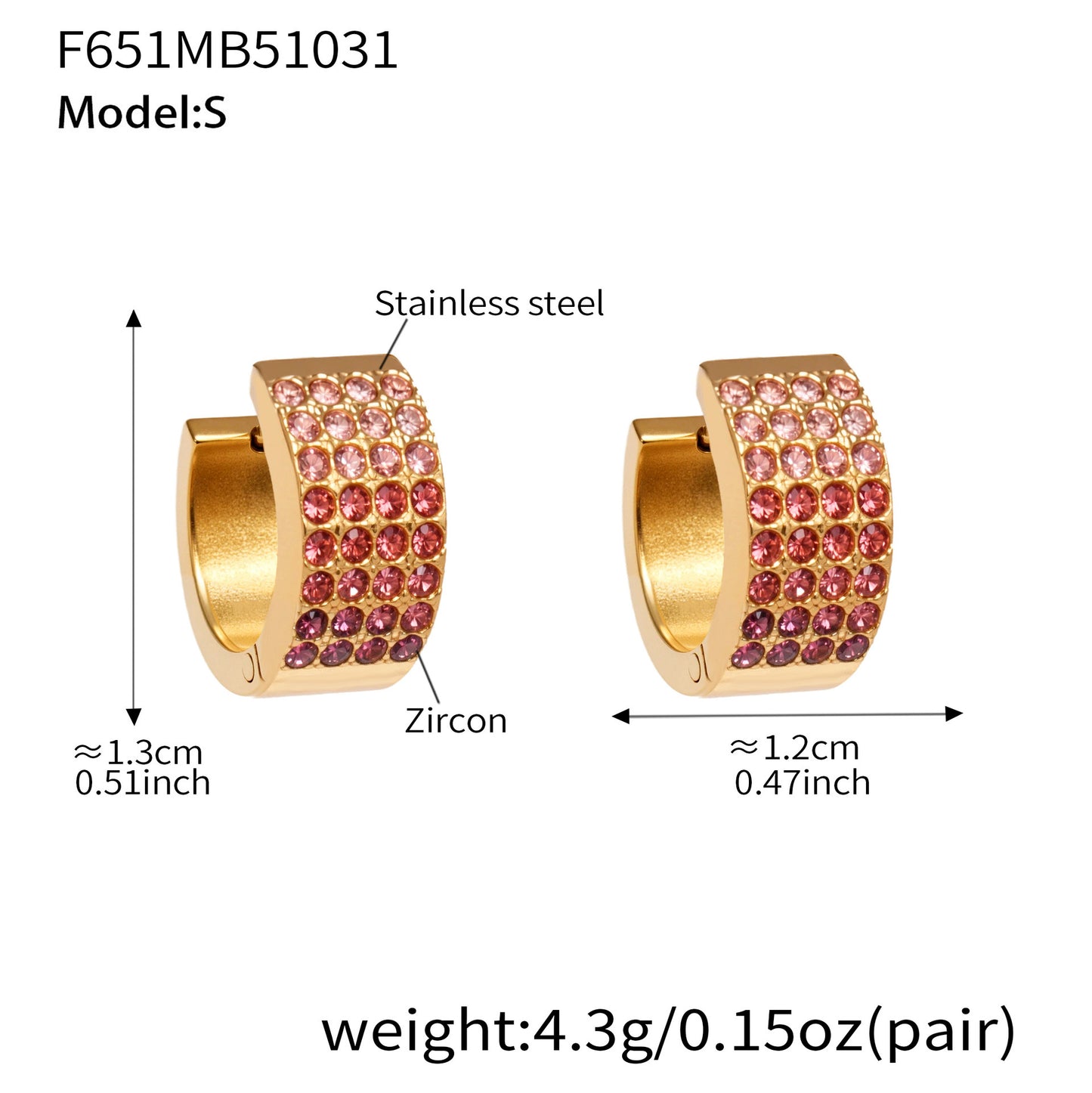 Stainless Steel Colorful Zircon Round Hoop Earrings Set – Modern Minimalist Retro Luxury Hoops