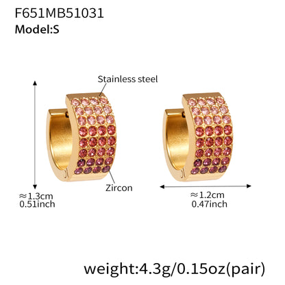 Stainless Steel Colorful Zircon Round Hoop Earrings Set – Modern Minimalist Retro Luxury Hoops