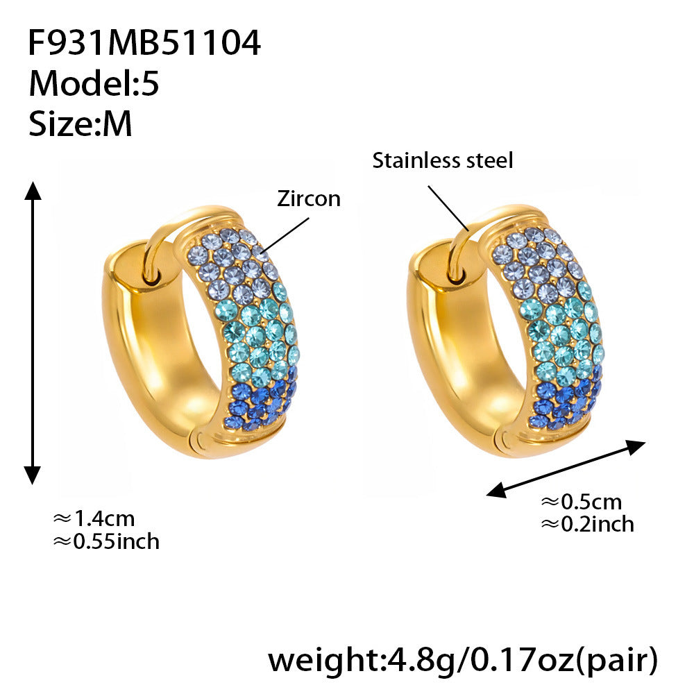 Stainless Steel Geometric Round Zircon Earrings – Multicolor Sparkle Hoop Earrings | WANTI Jewelry