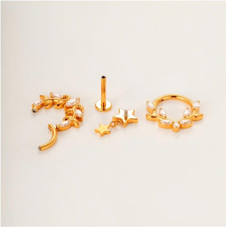 G23/F136 Titanium Star & Teardrop Dangle Flat Back Internally Threaded Labret Studs | Hypoallergenic Piercing Jewelry for Lip, Ear, Cartilage