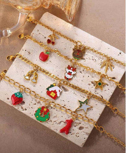 Christmas Collection – Gold Plated Stainless Steel Dripping Oil Pendant & Tassel Bracelet  Set