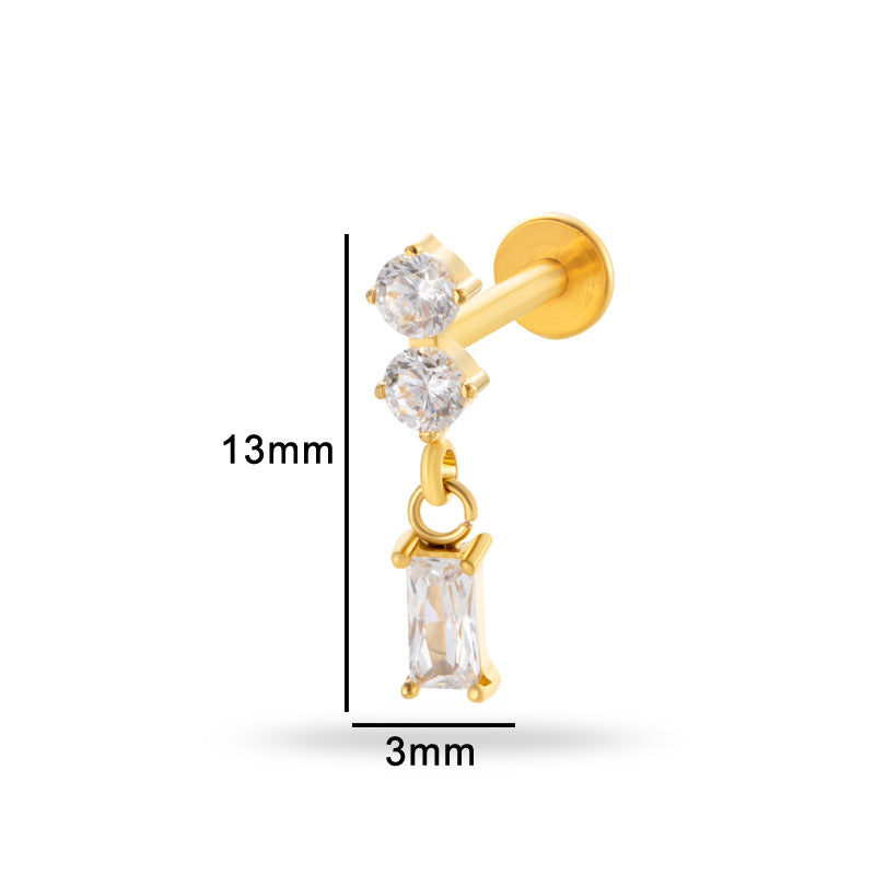 Titanium Internally Threaded Square CZ Cartilage Stud – Flat Back Piercing Jewelry for Helix, Tragus, Conch