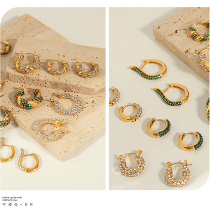 Stainless Steel Zircon Hoop Earrings Set | Modern Minimalist Sparkling Fashion Jewelry
