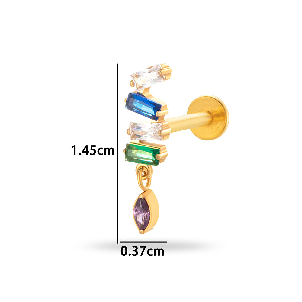 F136 Titanium Internally Threaded Zirconia Teardrop Cartilage Stud – Hypoallergenic Ear Piercing Jewelry