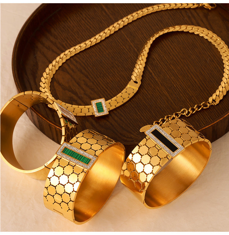 Trendy Stainless Steel Chain Jewelry Set – Rings, Bracelet, Earrings, Necklace & Bangle