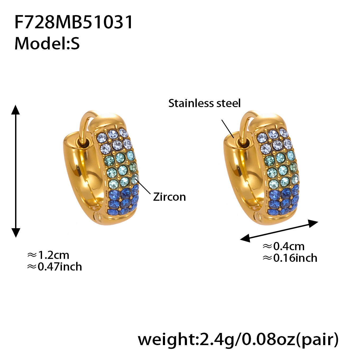 Stainless Steel Colorful Zircon Round Hoop Earrings Set — Minimal Classic Luxury Hoops