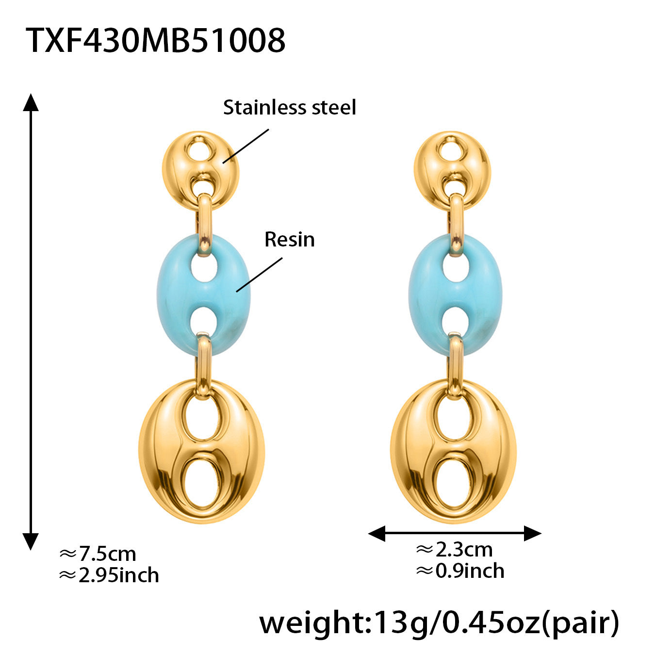 Colorful Resin Pig Nose Pendant Jewelry Set – Stainless Steel Necklace, Bracelet & Earrings | Trendy Chunky Chain Fashion Accessories