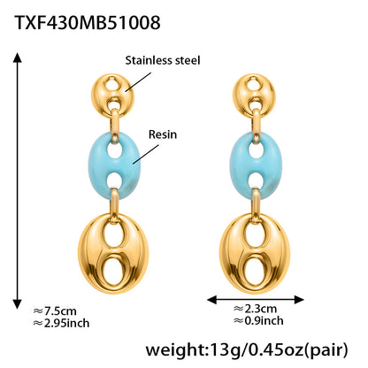 Colorful Resin Pig Nose Pendant Jewelry Set – Stainless Steel Necklace, Bracelet & Earrings | Trendy Chunky Chain Fashion Accessories