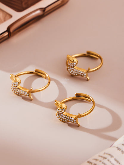 Stainless Steel Dog Zircon Jewelry Set – Necklace, Bracelet, Ring & Earrings | Cute Minimalist Fashion Jewelry | WANTI