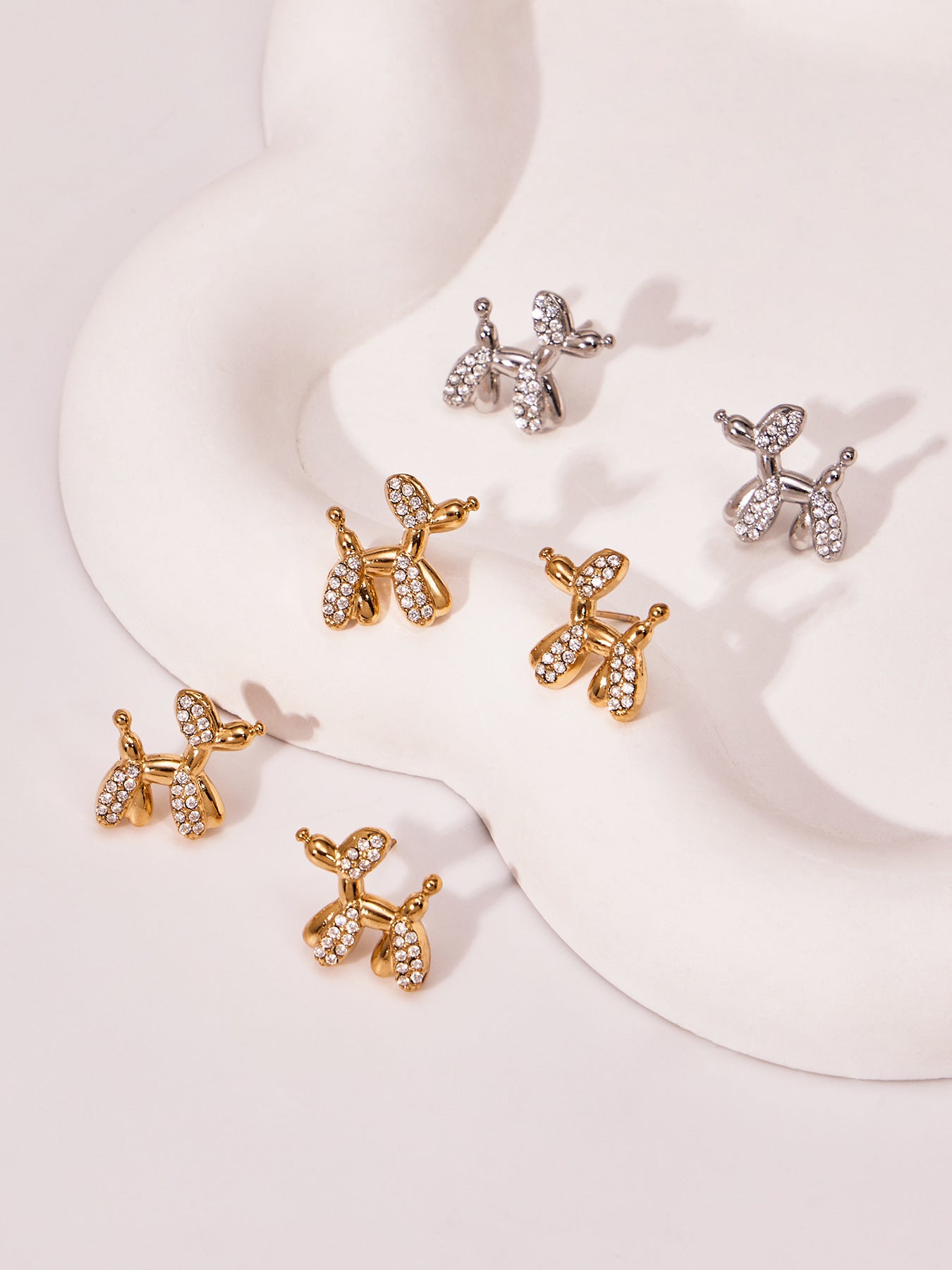 Cute Dog Zircon Jewelry Set – Stainless Steel Necklace Bracelet Earrings | Fashion Accessories Gift Set