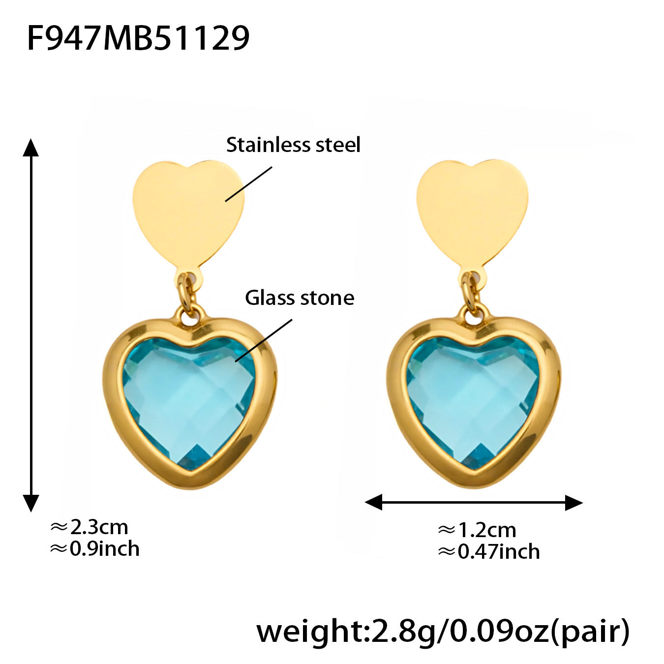 Sparkling Heart Glass Necklace & Earrings Set – Colorful Long Pendant Chain · Stainless Steel Hypoallergenic Jewelry