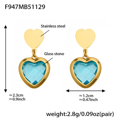 Sparkling Heart Glass Necklace & Earrings Set – Colorful Long Pendant Chain · Stainless Steel Hypoallergenic Jewelry