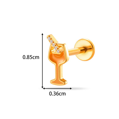 G23/F136 Titanium Heart & Snake Design Internally Threaded Lip Labret Studs | Zircon Piercing Jewelry for Cartilage, Helix, Tragus, and Lip