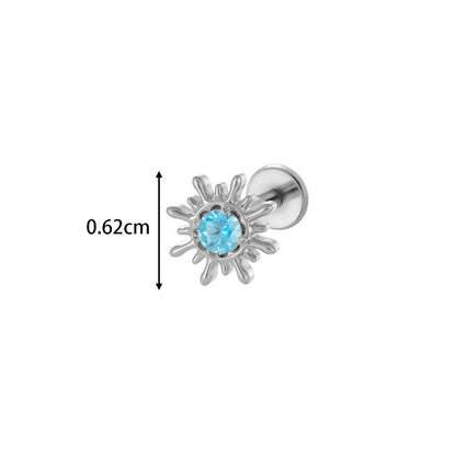 G23/F136 Titanium Colorful CZ Flower & Geometric Flat Back Labret Studs | Hypoallergenic Internally Threaded Piercing Jewelry for Ear, Lip, Cartilage