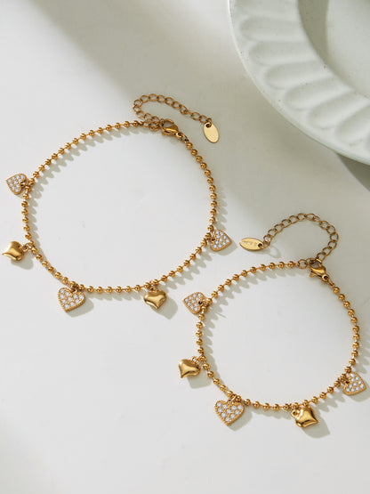 Hollow Heart Zircon Stainless Steel Necklace Bracelet Anklet Earrings – Minimalist Romantic Jewelry Set